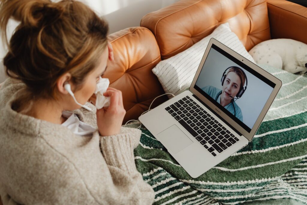 Woman on a virtual consultation from home